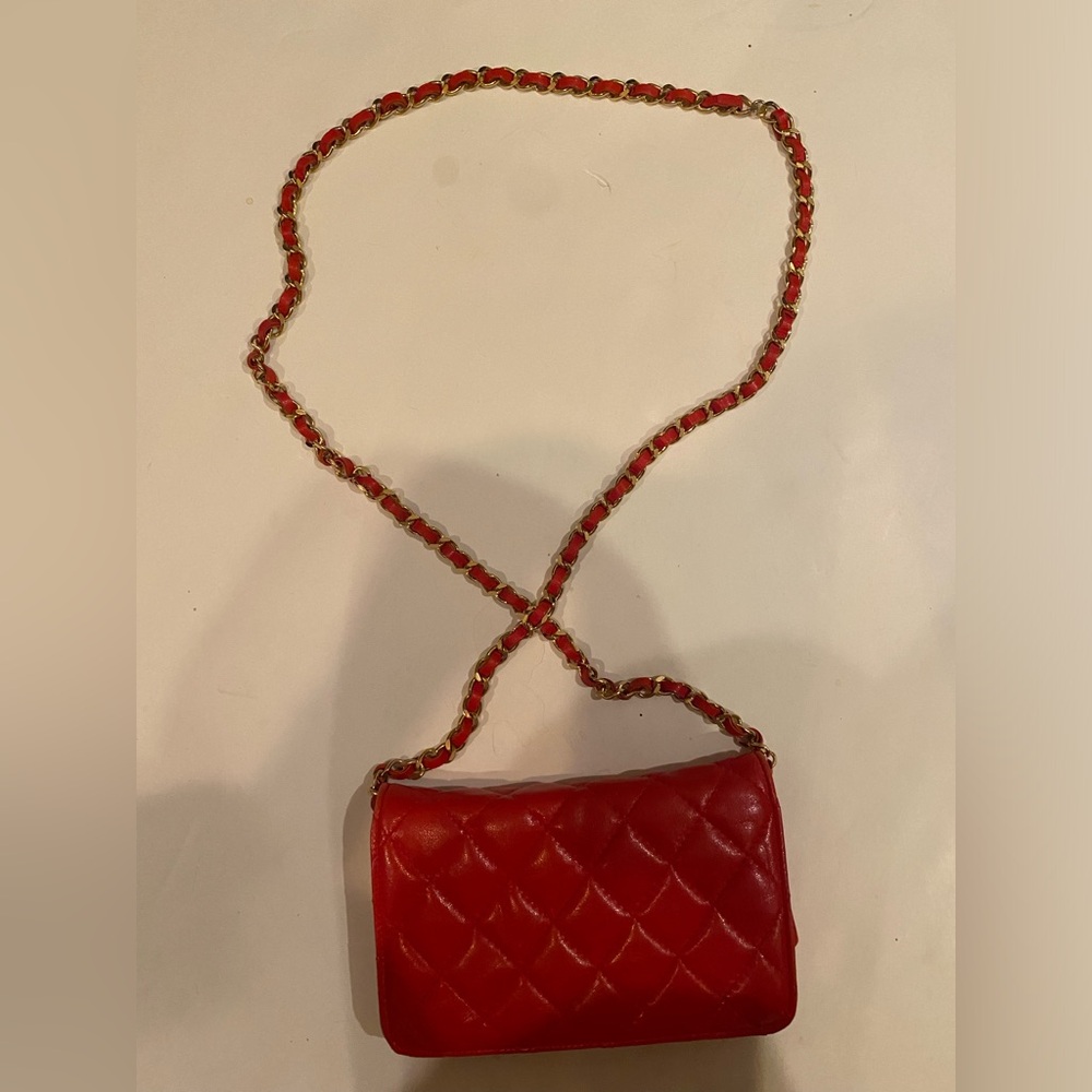VTG Andre Cellini mini quilted red leather Envelope chain strap cross body Bag - Picture 2 of 9